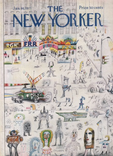 ORIGINAL VINTAGE MAGAZINE COVER: New Yorker Jan. 16 1971 - City streetsby: Saul Steinberg (Illust.)