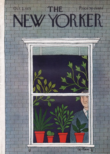 ORIGINAL VINTAGE MAGAZINE COVER: New Yorker Oct. 2 1971 - Plants in windowby: Pierre Le-Tan (Illust.)