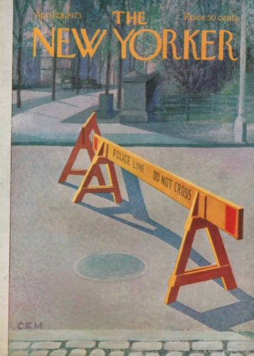 ORIGINAL VINTAGE MAGAZINE COVER: New Yorker April 28 1973 - Police barricadeby: Charles E. Martin (Illust.)