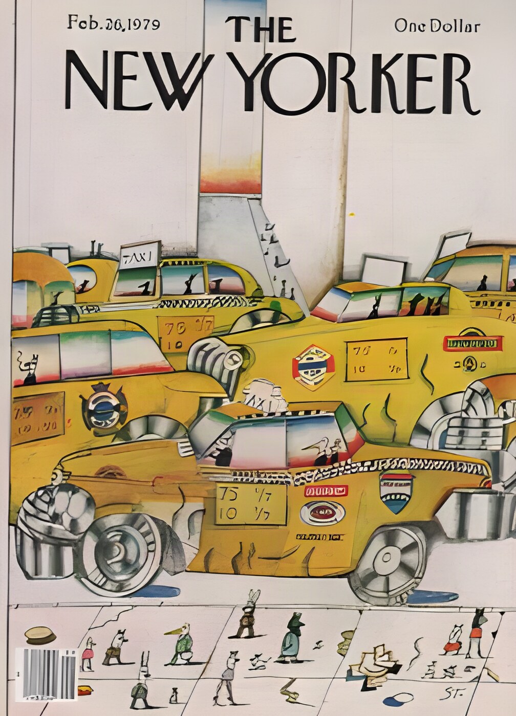 ORIGINAL VINTAGE MAGAZINE COVER: New Yorker February 26 1979 - Taxicabsby: Saul Steinberg (Illust.)