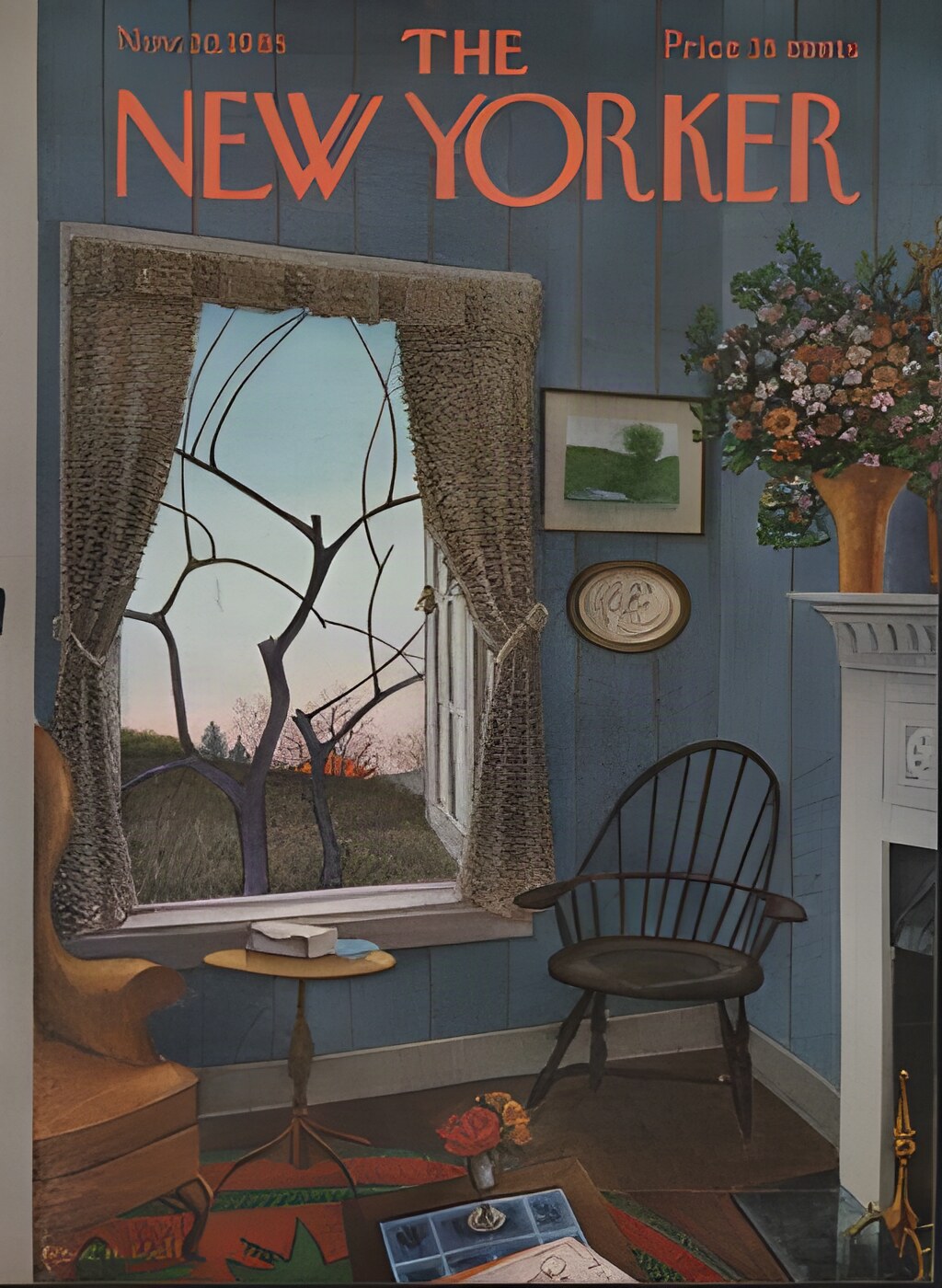 ORIGINAL VINTAGE MAGAZINE COVER:  New Yorker Nov. 20 1965 - sun setting through living room window  by: Albert Hubbell (Illust.)