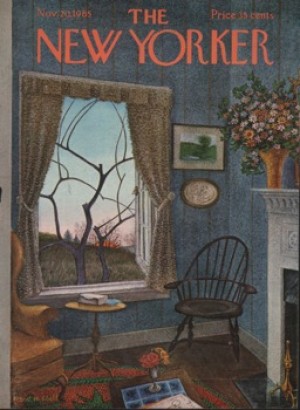 ORIGINAL VINTAGE MAGAZINE COVER:  New Yorker Nov. 20 1965 - sun setting through living room window  by: Albert Hubbell (Illust.)