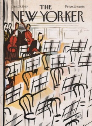 ORIGINAL VINTAGE MAGAZINE COVER:  New Yorker  Jan. 23 1965 - musicians assembling for concert  by: Arthur Getz (Illust.)