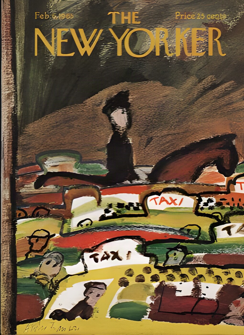ORIGINAL VINTAGE MAGAZINE COVER:  New Yorker Feb. 6 1965 -  mounted policeman in trafficby: Andre Francois (Illust.)