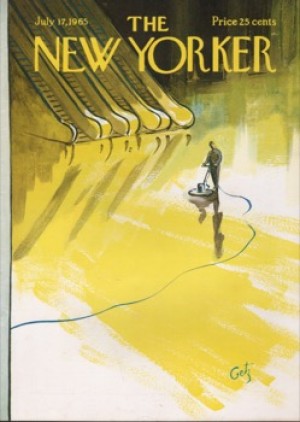 ORIGINAL VINTAGE MAGAZINE COVER:  New Yorker July 17 1965 - worker buffing floor by: Arthur Getz (Illust.)