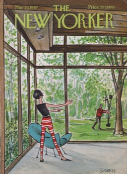 ORIGINAL VINTAGE MAGAZINE COVER:  New Yorker May 20 1967 - Arranging outdoor sculpture    by: Charles Saxon (Illust.)