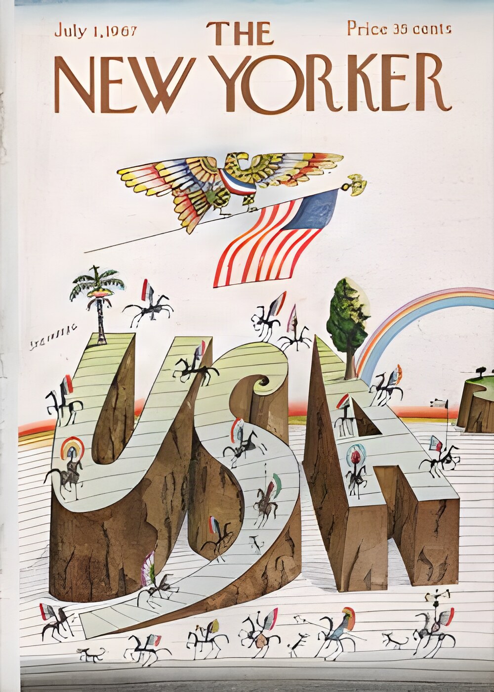 ORIGINAL VINTAGE MAGAZINE COVER:  New Yorker  July 1 1967 - America by: Saul Steinberg (Illust.)