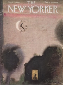 ORIGINAL VINTAGE MAGAZINE COVER: New Yorker Sept. 23 1967 - Moon/clock fall scene    by: Andre Francois (Illust.)