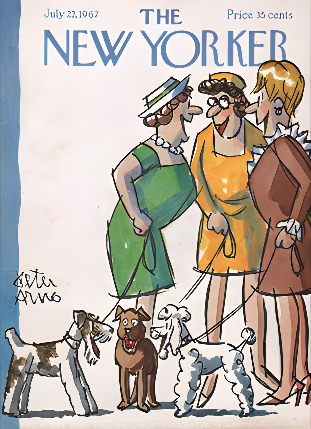 ORIGINAL VINTAGE MAGAZINE COVER:  New Yorker July 22 1967 - Ladies walking dogs  by: Peter Arno (Illust.)