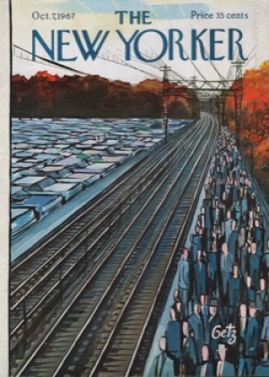 ORIGINAL VINTAGE MAGAZINE COVER:  New Yorker - Oct. 7 1967 - commuting by train    by: Arthur Getz (Illust.)