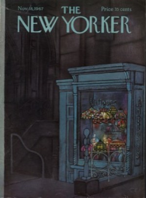 ORIGINAL VINTAGE MAGAZINE COVER:  New Yorker Nov. 18 1967 - Antique store window at night   by: Charles E. Martin/C.E.M.(Illust.)