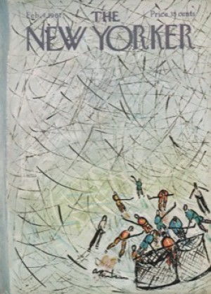 ORIGINAL VINTAGE MAGAZINE COVER:  New Yorker Feb. 4 1967- Hockey players  by: Abe Birnbaum (Illust.)