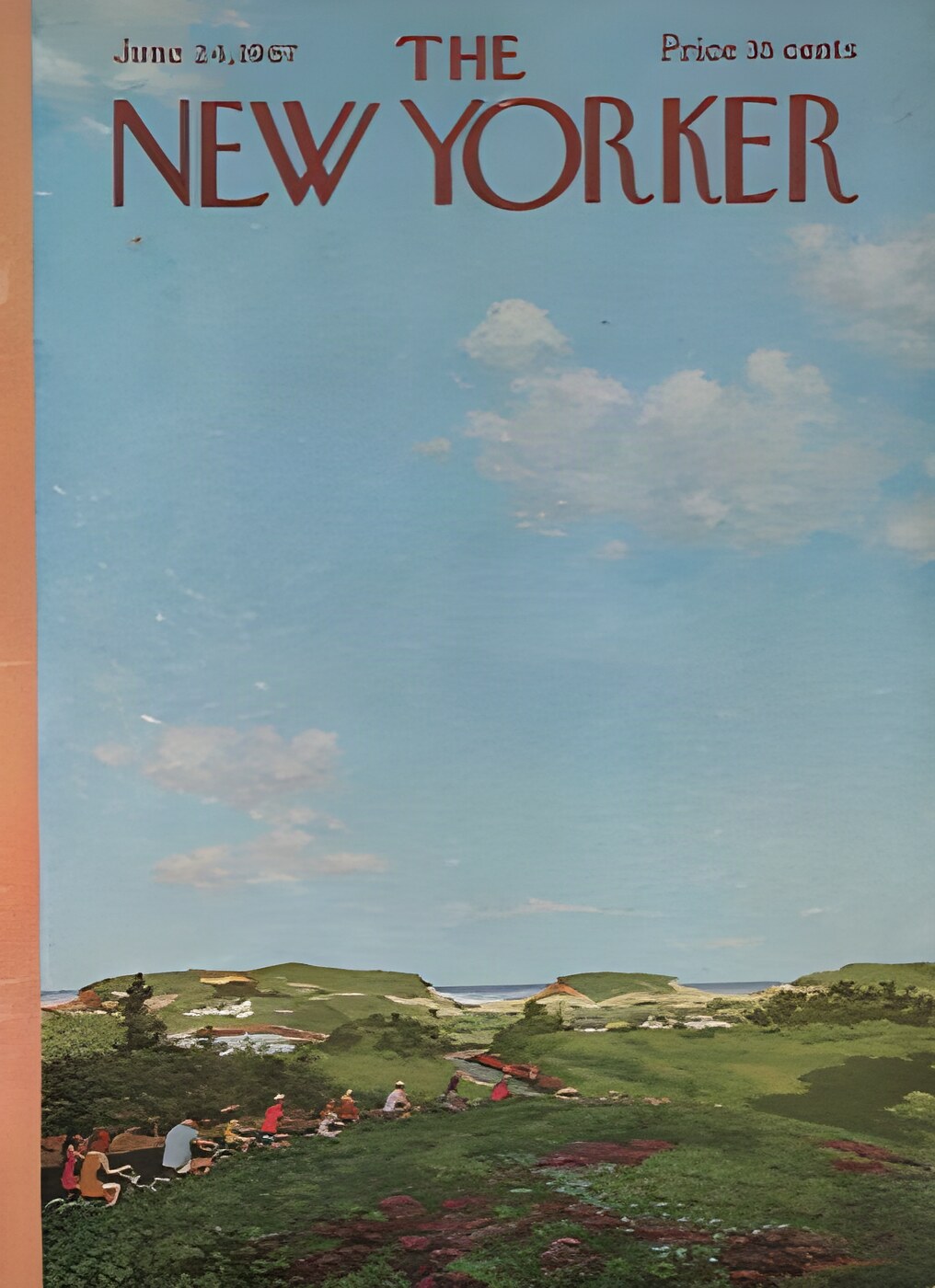 ORIGINAL VINTAGE MAGAZINE COVER:  New Yorker June 24 1967 - Bicycle riders on country road  by: Albert Hubbell (Illust.)