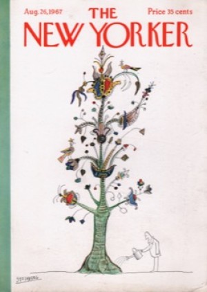 ORIGINAL VINTAGE MAGAZINE COVER:  New Yorker Aug. 26 1967 - Man watering fantastical treeby: Saul Steinberg (Illust.)