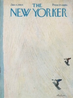 ORIGINAL VINTAGE MAGAZINE COVER:  New Yorker Jan. 11 1964 -Downhill skiers    by: Abe Birnbaum (Illust.)