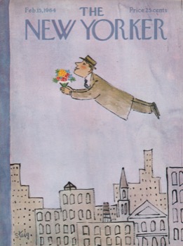 ORIGINAL VINTAGE MAGAZINE COVER:  New Yorker Feb. 15 1964 - Love-struck man with bouquetby: William Steig (Illust.)