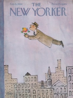 ORIGINAL VINTAGE MAGAZINE COVER:  New Yorker Feb. 15 1964 - Love-struck man with bouquetby: William Steig (Illust.)