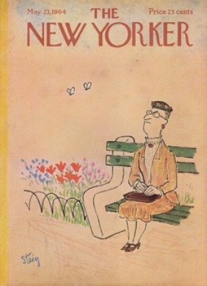ORIGINAL VINTAGE MAGAZINE COVER:  New Yorker May 23 1964 - Old maid scowling at bees.   by: William Steig (Illust.)