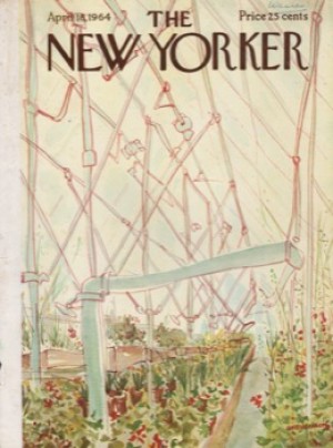 ORIGINAL VINTAGE MAGAZINE COVER:  New Yorker April 18 1964 - Interior of greenhouse   by: James Stevenson (Illust.)