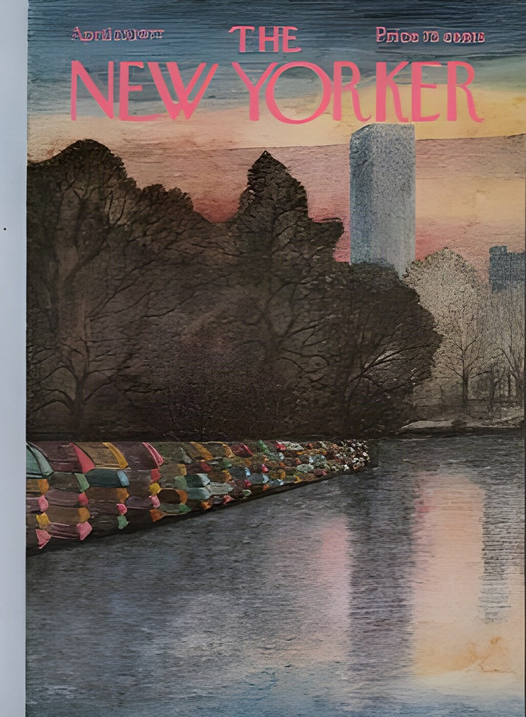 ORIGINAL VINTAGE MAGAZINE COVER:  New Yorker April 25 1977 Central Park lake     by: Charles E. Martin (Illust.)