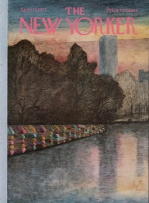 ORIGINAL VINTAGE MAGAZINE COVER:  New Yorker April 25 1977 Central Park lake     by: Charles E. Martin (Illust.)