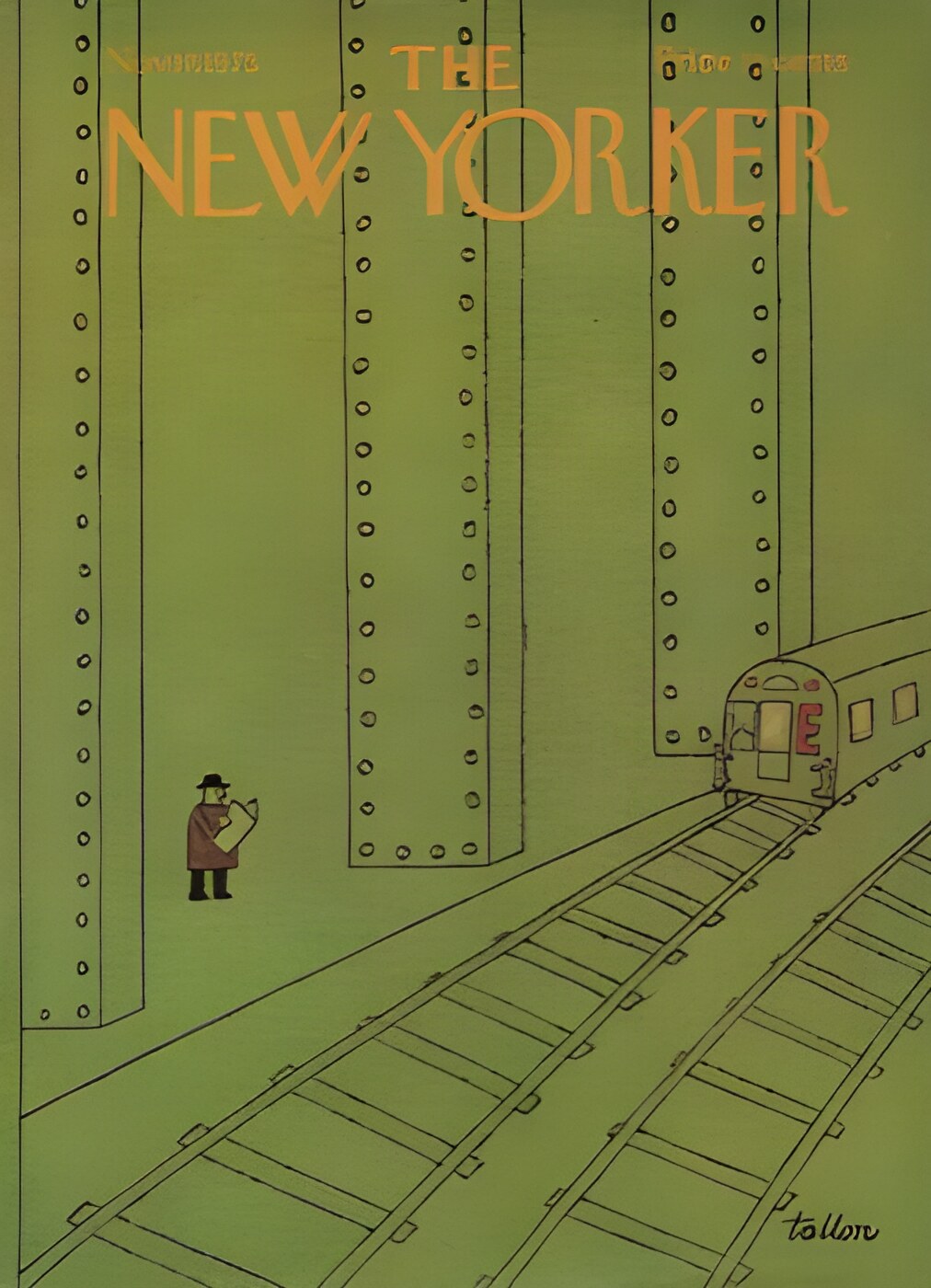 ORIGINAL VINTAGE MAGAZINE COVER:  New Yorker Nov. 17 1975 - Train commuterby: Robert Tallon (Illust.)