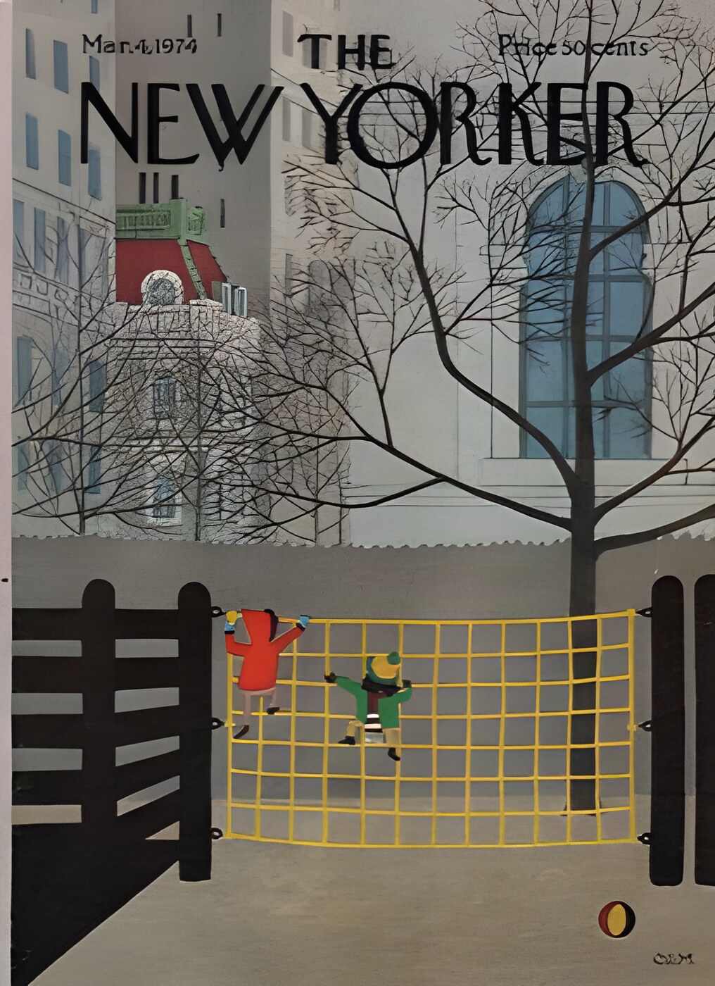 ORIGINAL VINTAGE MAGAZINE COVER:  New Yorker Mar. 1974 - Children in playground   by: Charles E. Martin (Illust.)