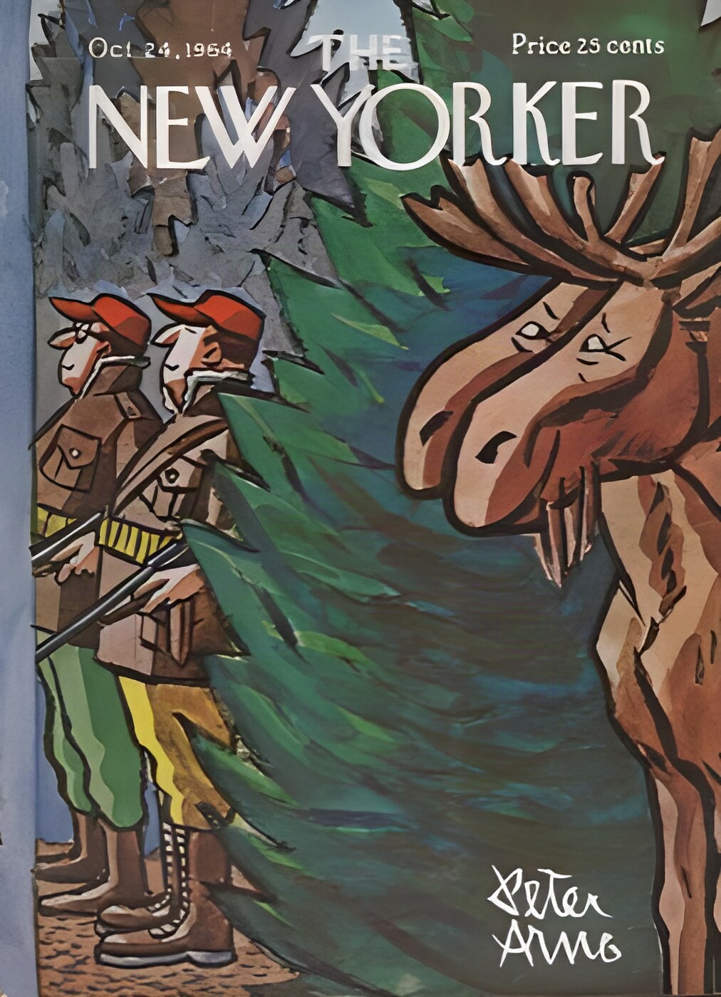 ORIGINAL VINTAGE MAGAZINE COVER:  New Yorker Oct. 24 1964 - Moose hunters   by: Peter Arno (Illust.)