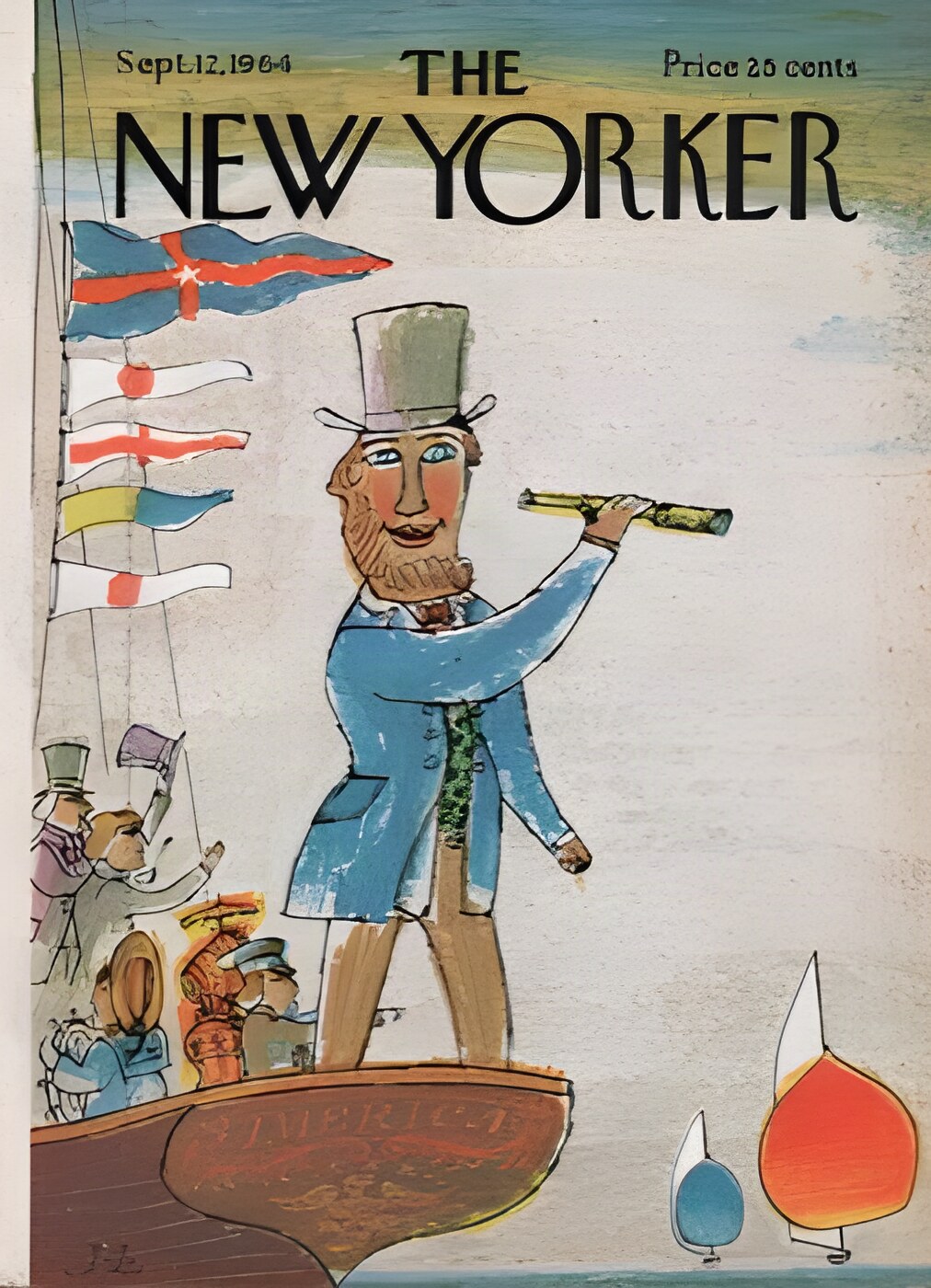 ORIGINAL VINTAGE MAGAZINE COVER:  New Yorker Sept. 12 1964 - Yacht Raceby: Joseph Low (Illust.)