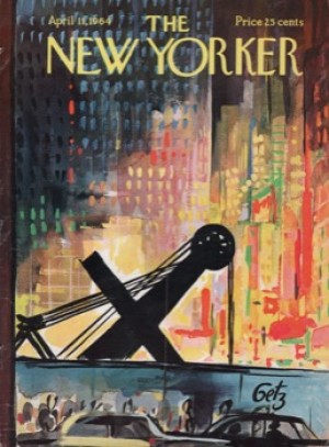 ORIGINAL VINTAGE MAGAZINE COVER:  New Yorker April 11 1964 Cityscape at nightby: Arthur Getz (Illust.)