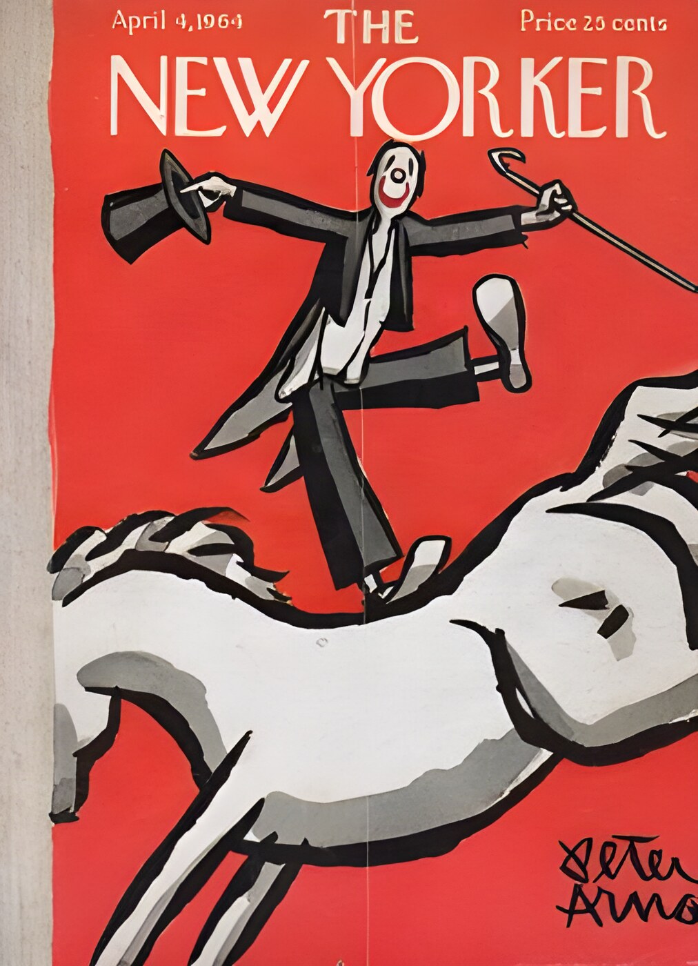 ORIGINAL VINTAGE MAGAZINE COVER:  New Yorker April 4 1964 - Clown on horseby: Peter Arno (Illust.)