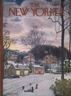 ORIGINAL VINTAGE MAGAZINE COVER:  New Yorker Jan. 9 1965 - Village winter scene by: Albert Hubbell (Illust.)