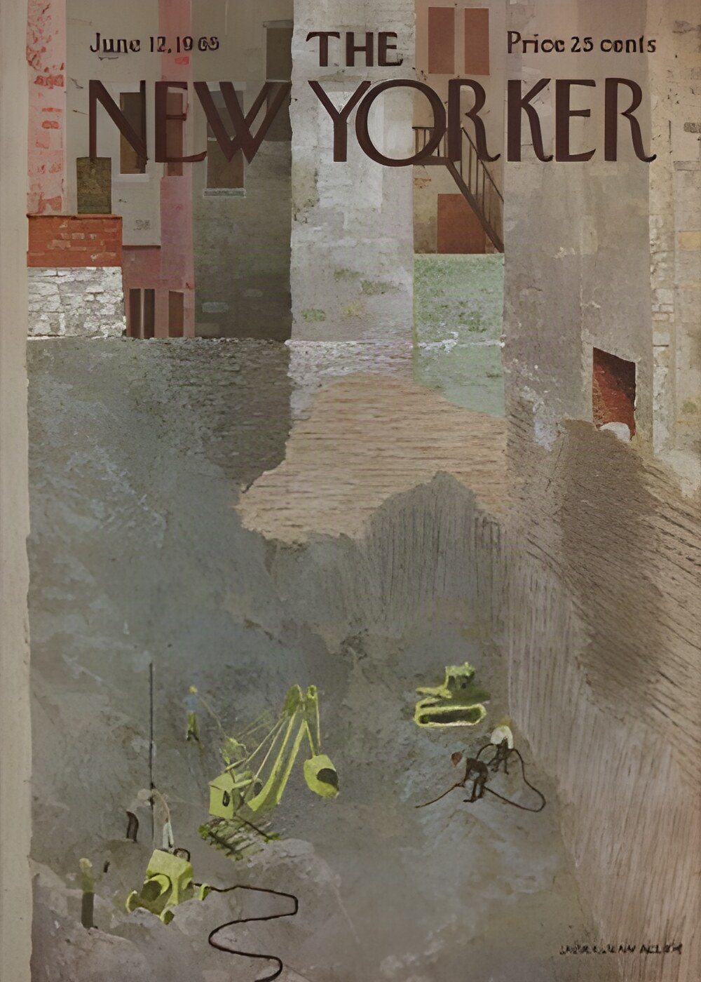 ORIGINAL VINTAGE MAGAZINE COVER:  New Yorker June 12 1965 - Big dig by: Laura Jean Allen (Illust.)