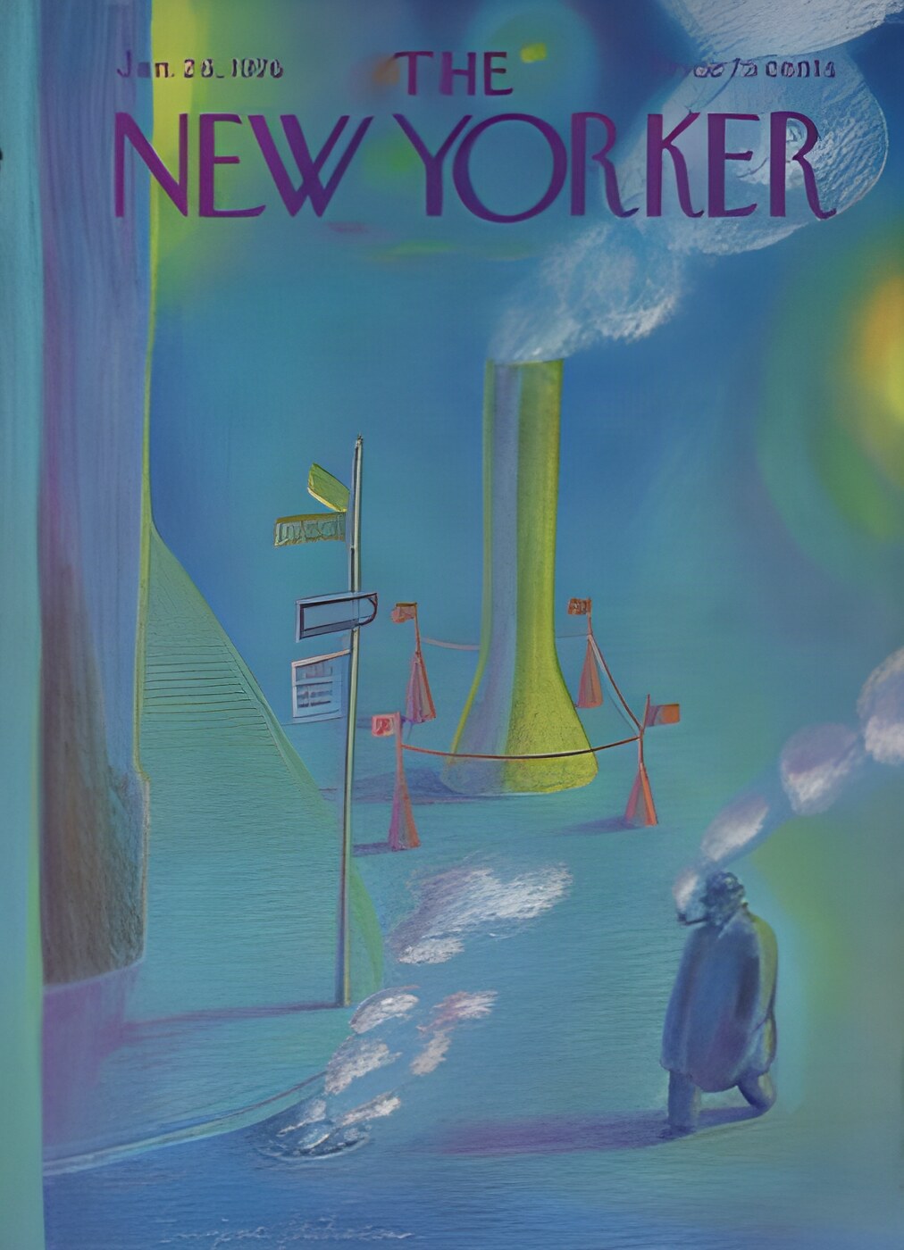 ORIGINAL VINTAGE MAGAZINE COVER:  New Yorker Jan. 26 1976 - Smoke and steam     by: Eugene Mihaesco (Illust.)