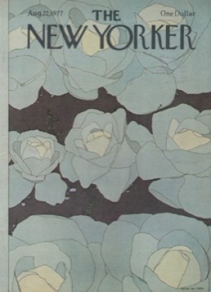 ORIGINAL VINTAGE MAGAZINE COVER:  New Yorker Aug. 22 1977 - Pale blue roses  by: Gretchen Dow Simpson (Illust.)