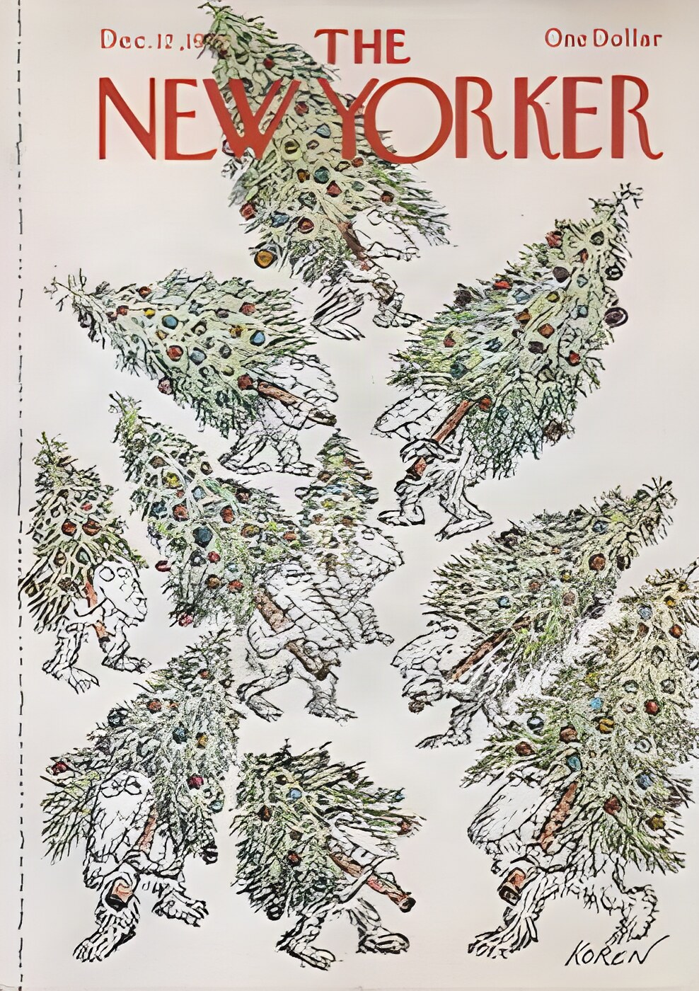 ORIGINAL VINTAGE MAGAZINE COVER:  New Yorker Dec. 12 1977 - Christmas trees     by: Ed Koren (Illust.)