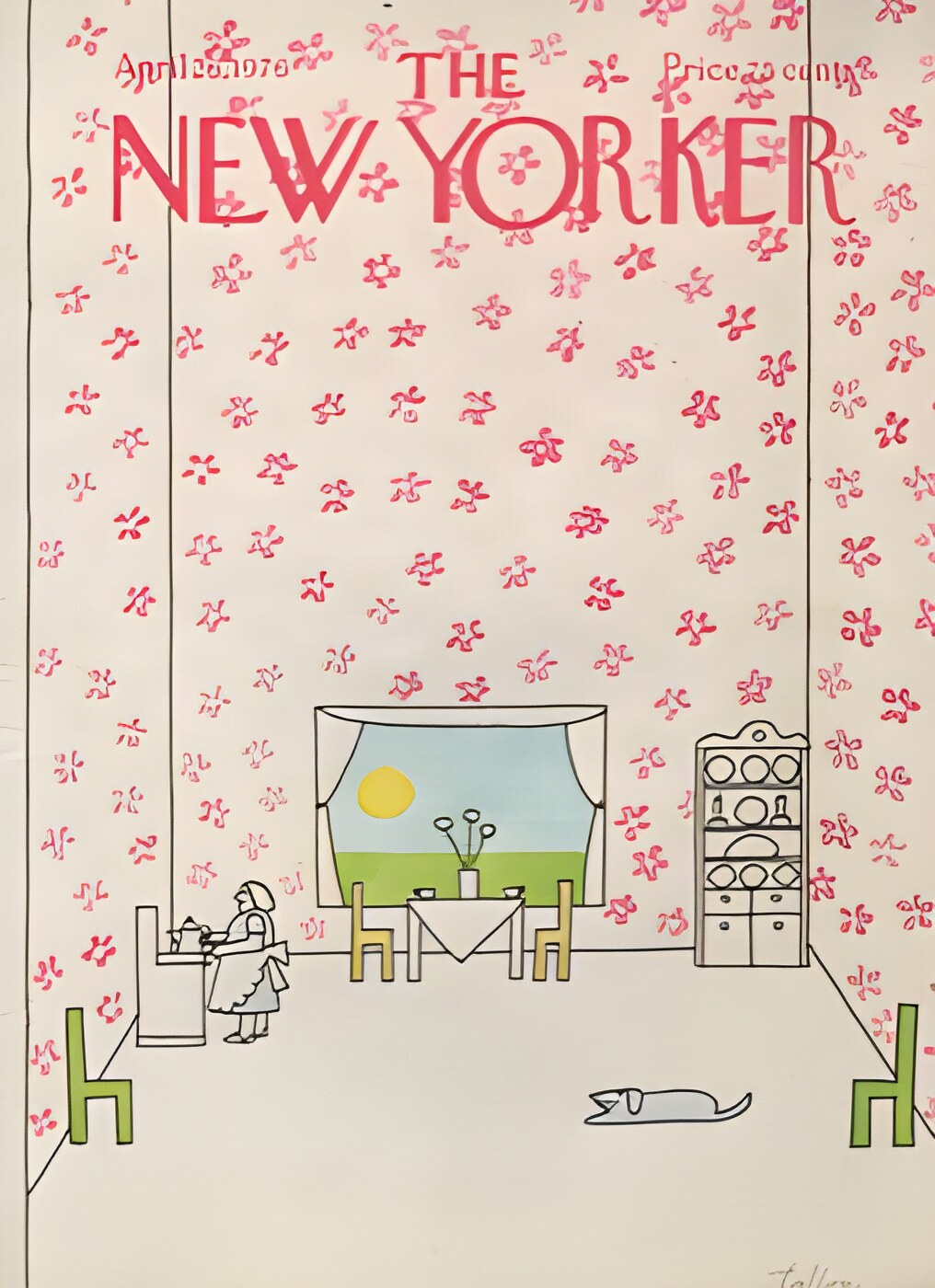 ORIGINAL VINTAGE MAGAZINE COVER:  New Yorker April 26 1976 - kitchen scene    by: Robert Tallon (Illust.)