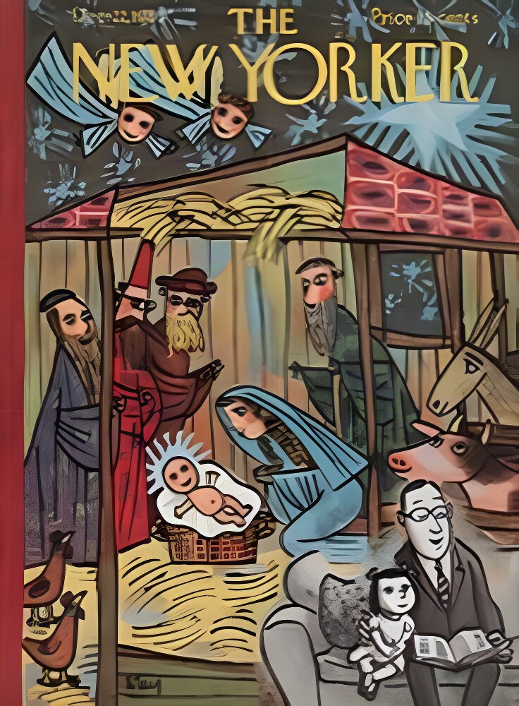 ORIGINAL VINTAGE MAGAZINE COVER:  New Yorker Dec. 22 1962 - Father reading to daughter about Christmas    by: William Steig (Illust.)