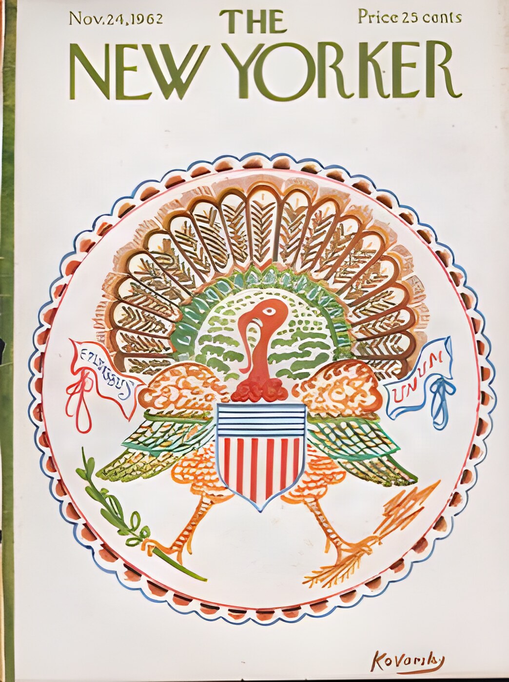 ORIGINAL VINTAGE MAGAZINE COVER:  New Yorker Nov. 24 1962 - Official Turkey Seal   by: Anatol Kovarsky (Illust.)