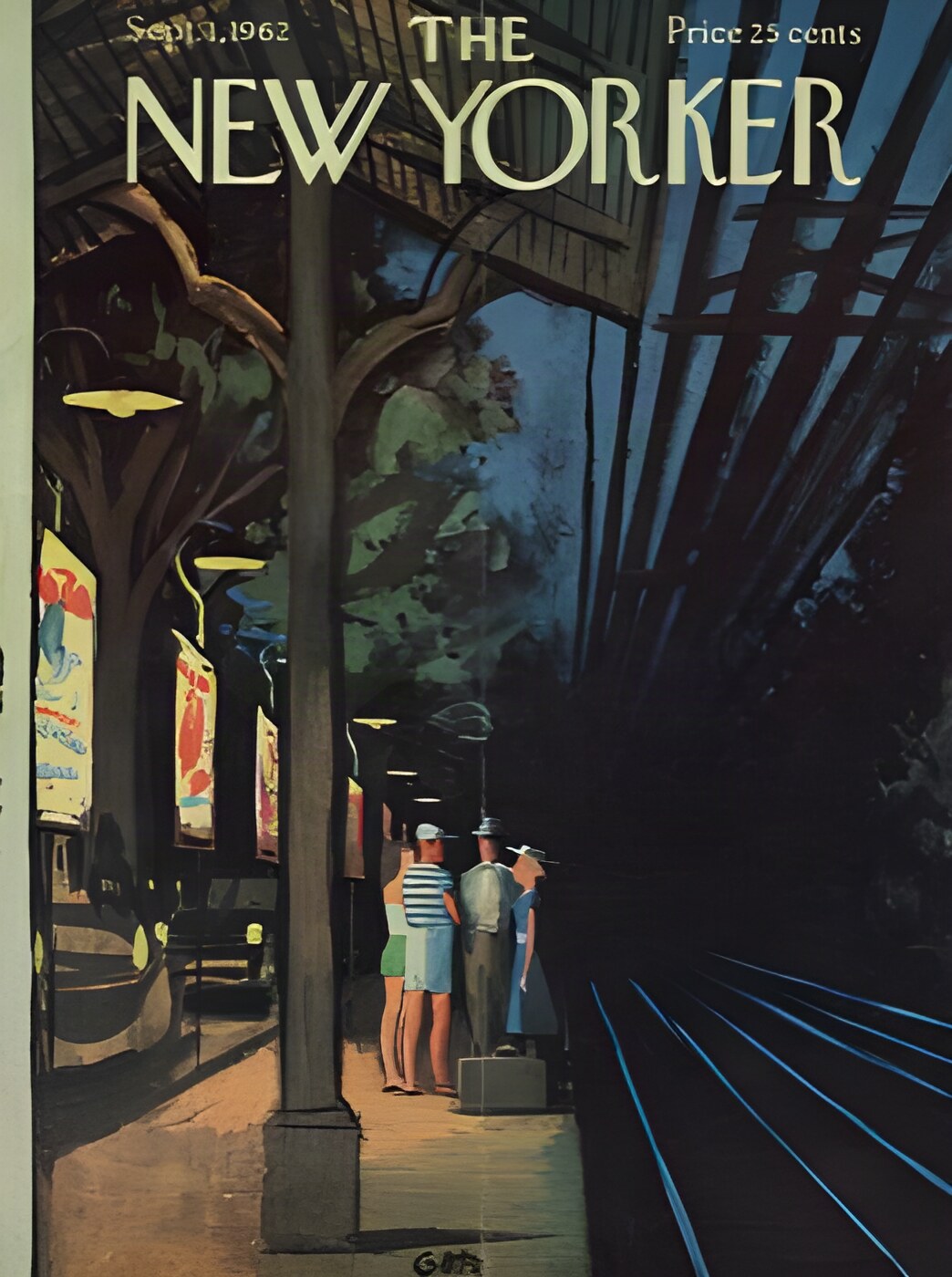 ORIGINAL VINTAGE MAGAZINE COVER:  New Yorker Sept. 1 1962 Train platform by: Arthur Getz (Illust.)