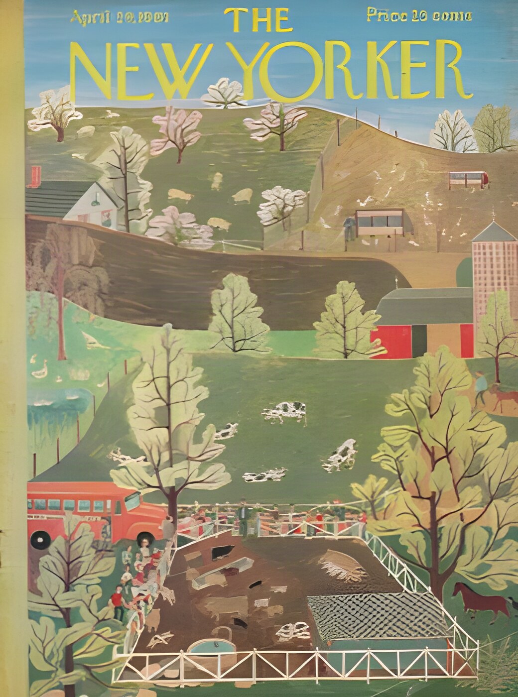 ORIGINAL VINTAGE MAGAZINE COVER:  New Yorker April 29 1961 - Country landscape   by: Ilonka Karasz (Illust.)