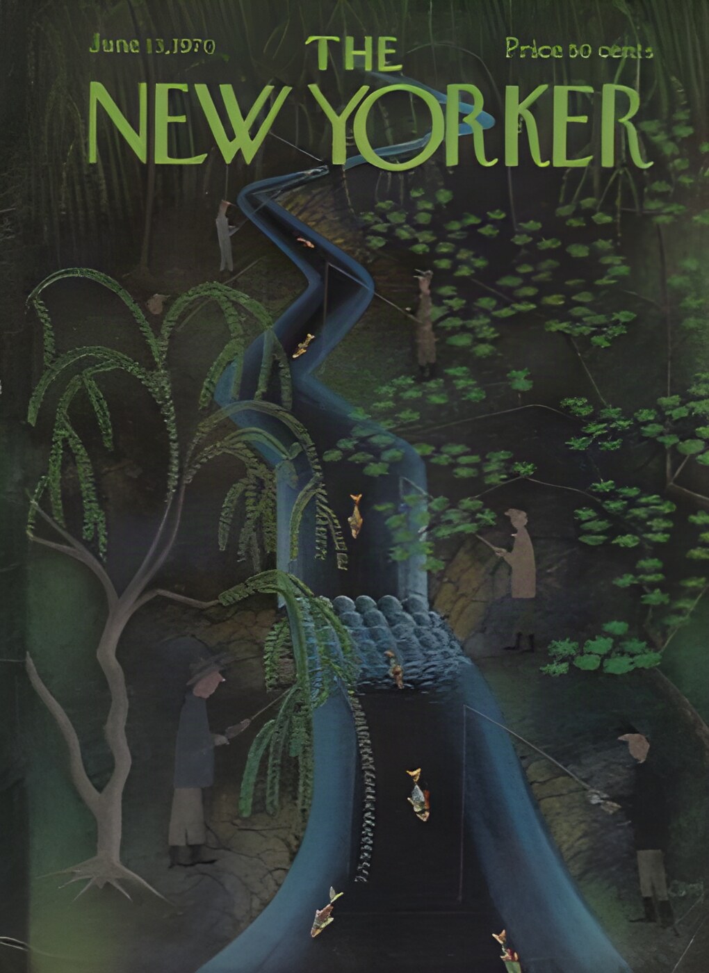 ORIGINAL VINTAGE MAGAZINE COVER:  New Yorker June 13 1970 - Fishermenby: Charles E. Martin (Illust.)