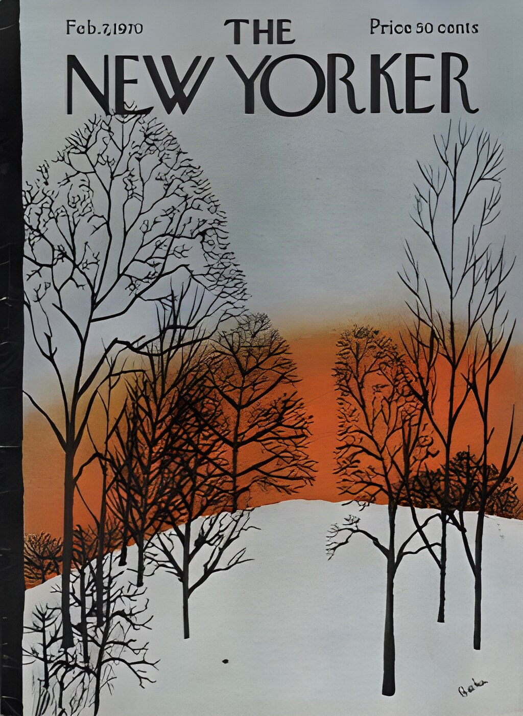 ORIGINAL VINTAGE MAGAZINE COVER:  New Yorker Feb. 7 1970 - winterscapeby: David Preston (Illust.)