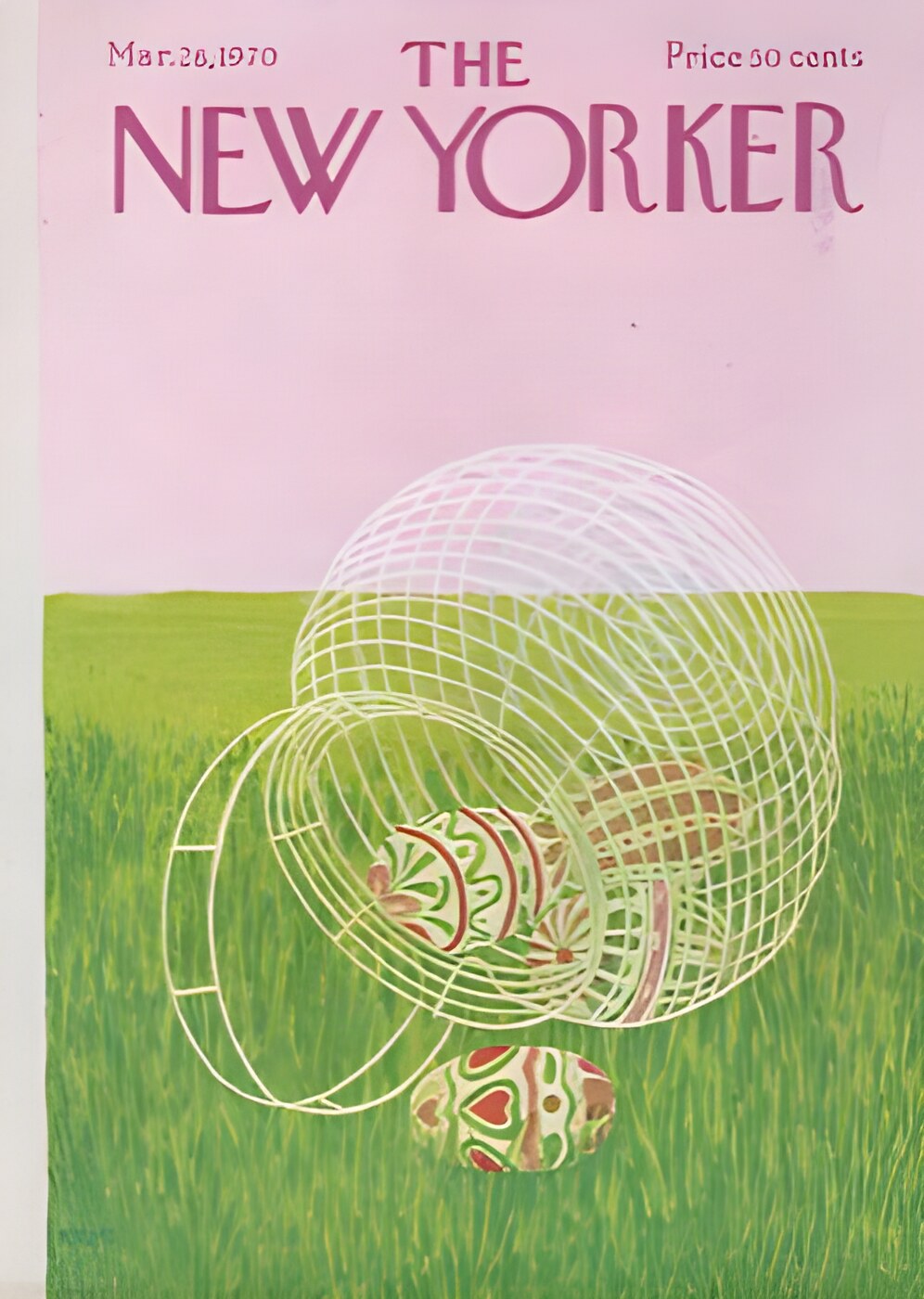 ORIGINAL VINTAGE MAGAZINE COVER:  New Yorker Mar. 28 1970 Easter eggby: Ilonka Karasz (Illust.)
