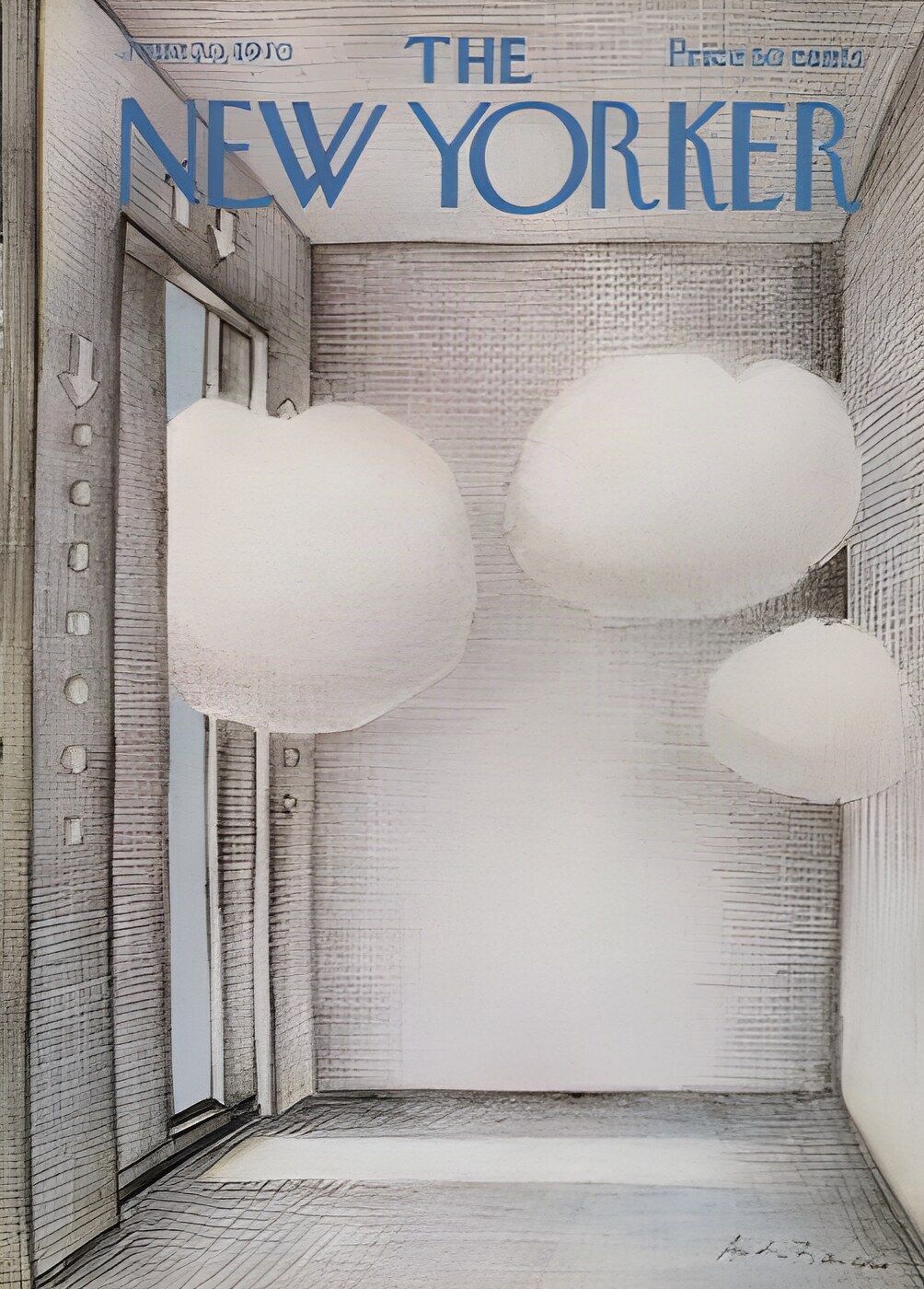 ORIGINAL VINTAGE MAGAZINE COVER:  New Yorker June 20 1970 - Clouds in elevatorby: Andre Francois (Illust.)