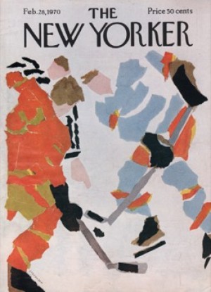 ORIGINAL VINTAGE MAGAZINE COVER:  New Yorker Feb. 28 1970 - Hockey Face-off   by: James Stevenson (Illust.)