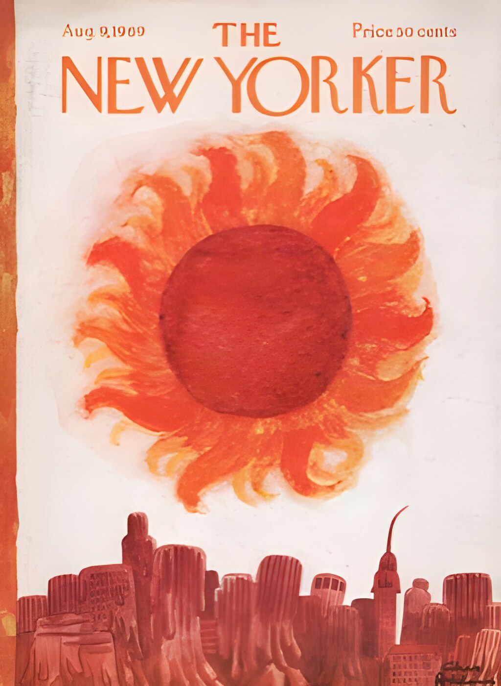 ORIGINAL VINTAGE MAGAZINE COVER:  New Yorker Aug. 9 1969 - Sun melting buildingsby: Chas Addams (Illust.)