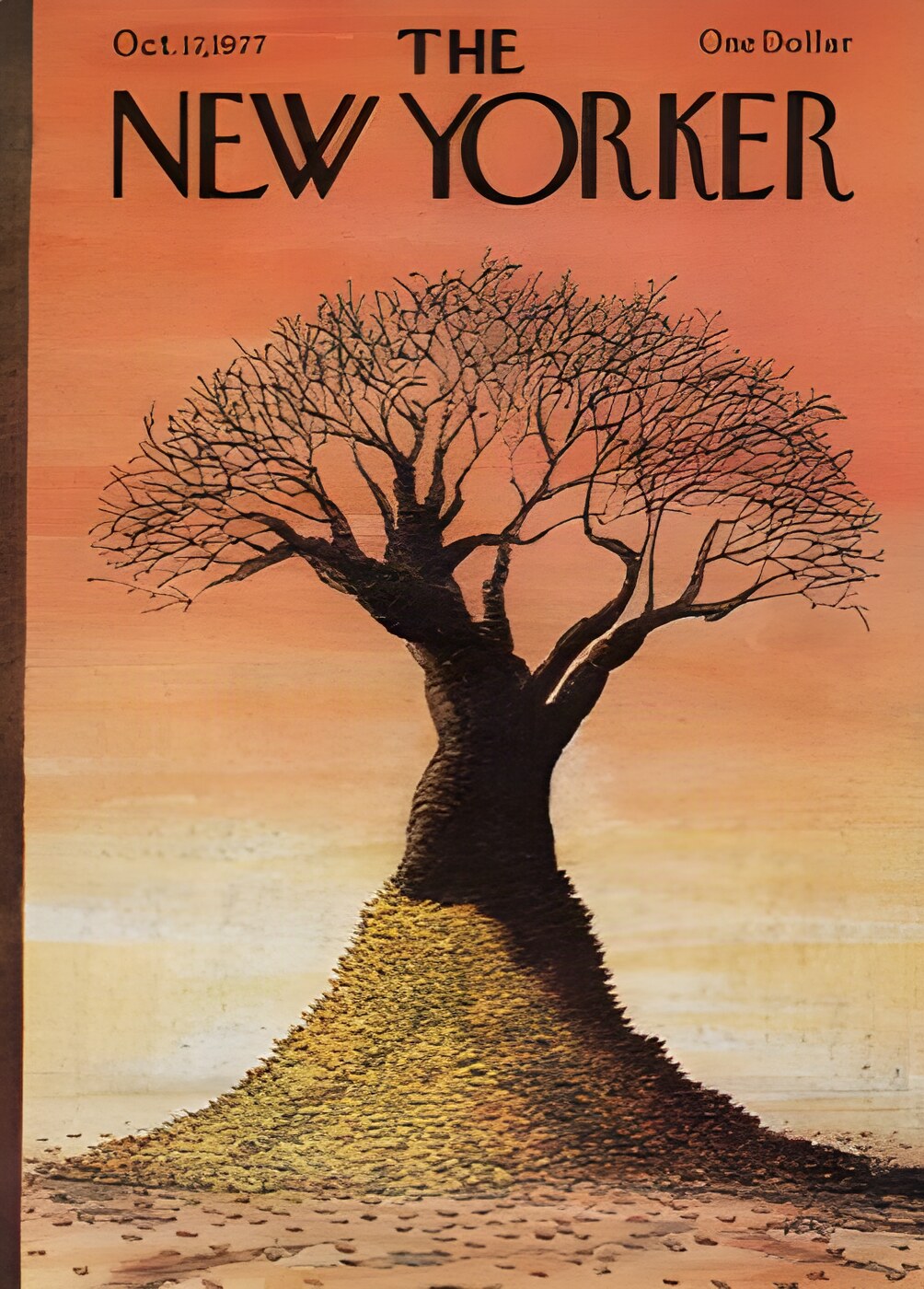 ORIGINAL VINTAGE MAGAZINE COVER:  New Yorker Oct. 17 1977 - Naked tree  by: Bernard Weber (Illust.)