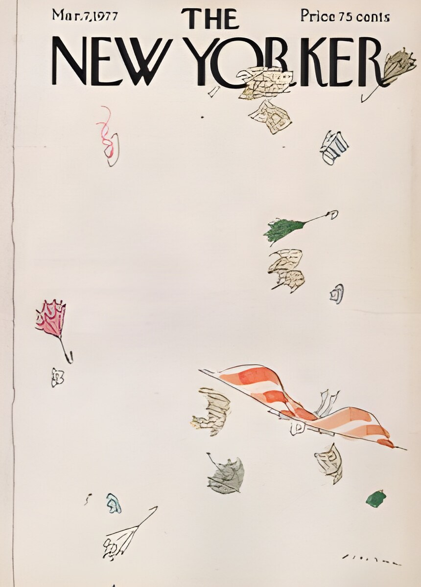 ORIGINAL VINTAGE MAGAZINE COVER:  New Yorker Mar. 7 1977 - Sailing in March windby: R.O. Blechman (Illust.)