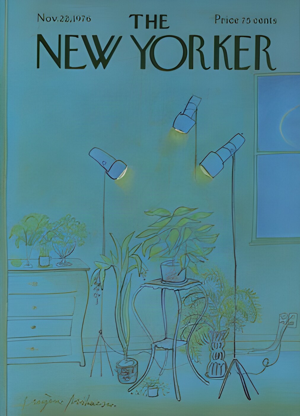 ORIGINAL VINTAGE MAGAZINE COVER:  New Yorker Nov. 22 1976 - Indoor plants    by: Eugene Mihaesco (Illust.)